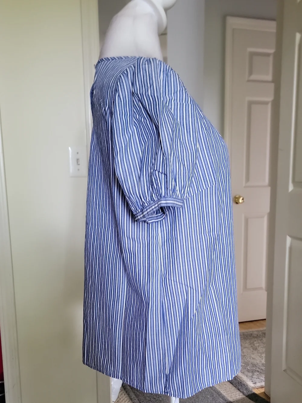 J Crew Xs Blue Striped Puff-Sleeve Women’s Top